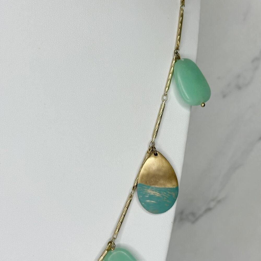 Chico's Teal Green Charm Dangle Gold Tone Necklace ✨ - Picture 9 of 11